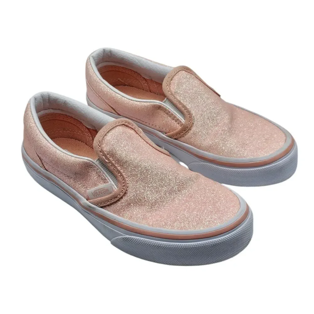 Vans Pink Apricot Nectar Glitter Classic Slip On Skate Sneaker
